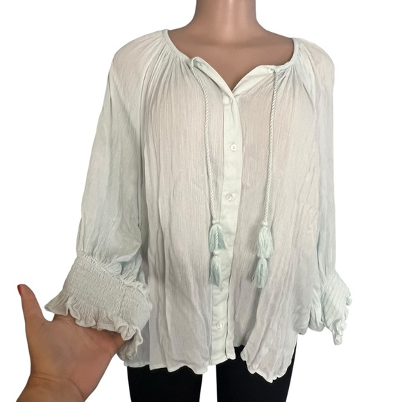 Karen Kane Pale Blue Long Sleeve Blouse - Picture 2 of 9